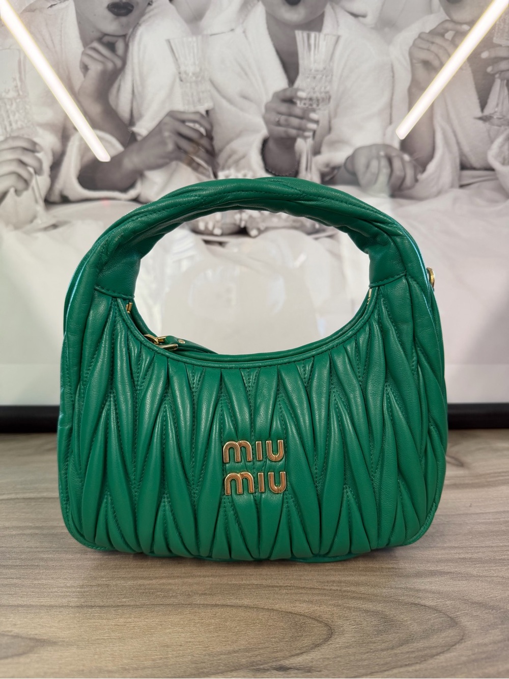 Miu Miu Emerald Green Quilted Shoulder Bag with Gold Logo